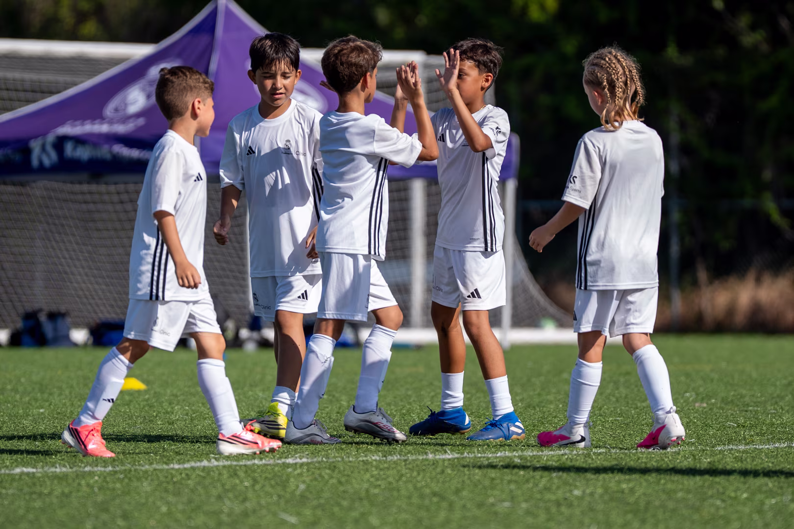 Young players taking part in a Fundación Real Madrid soccer camp in Canada