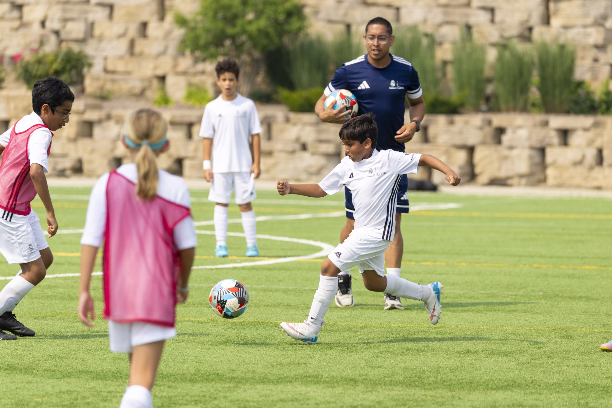 Young soccer players at a Fundación Real Madrid soccer camp in Calgary